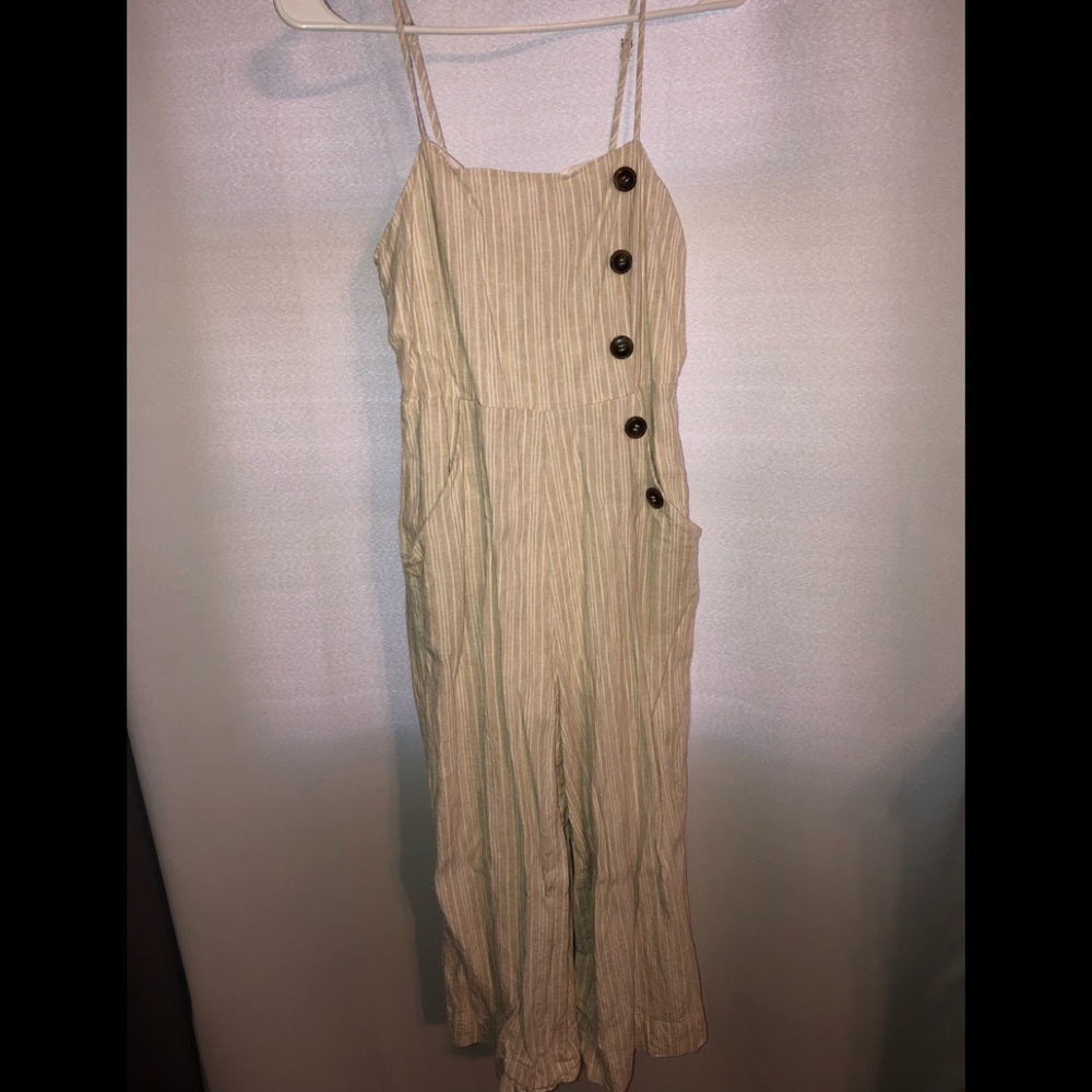 Forever 21 wide leg striped jumpsuit with pockets